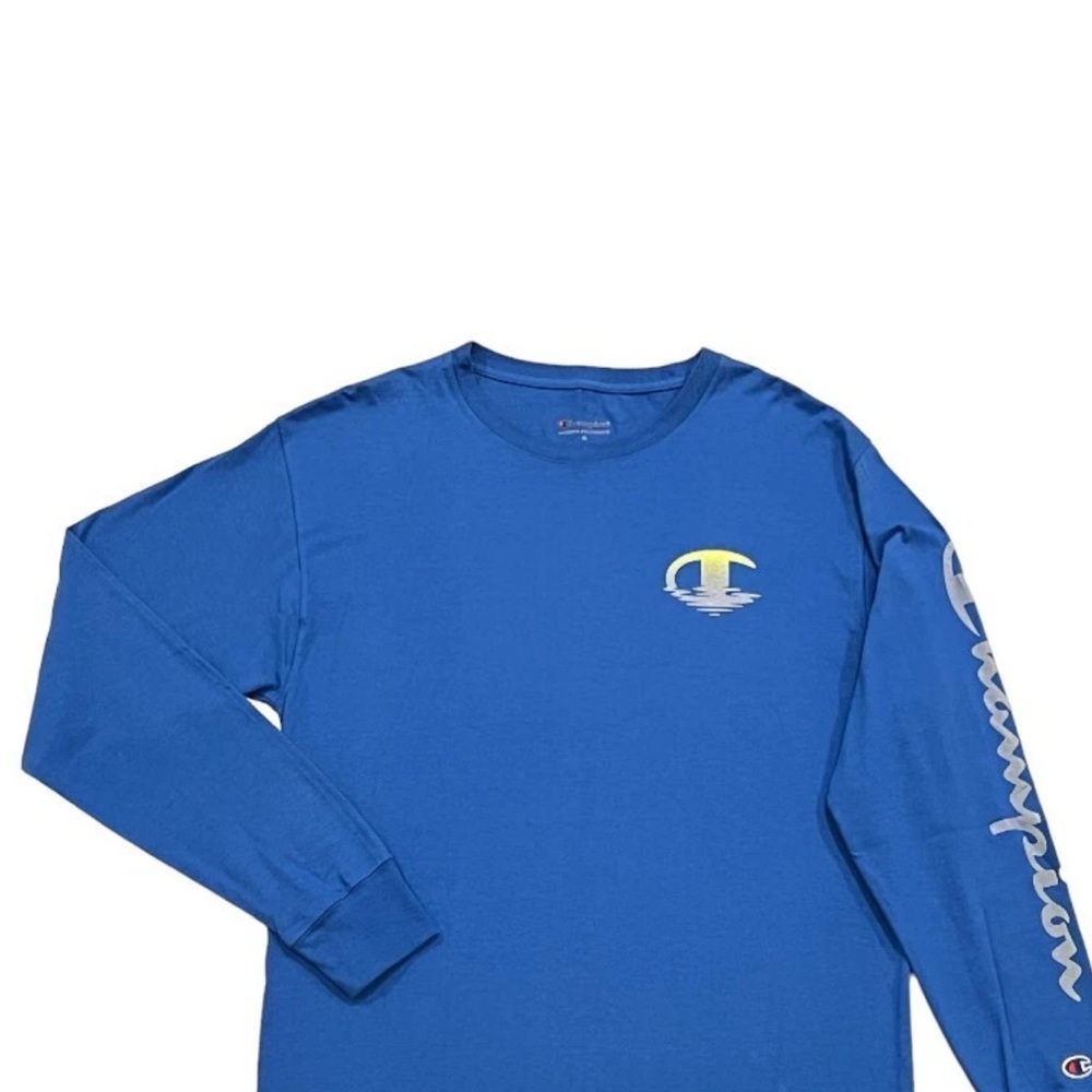 Champion Logo Crewneck Long Sleeves Bright Royal Athletic Graphic T Shirt XL
